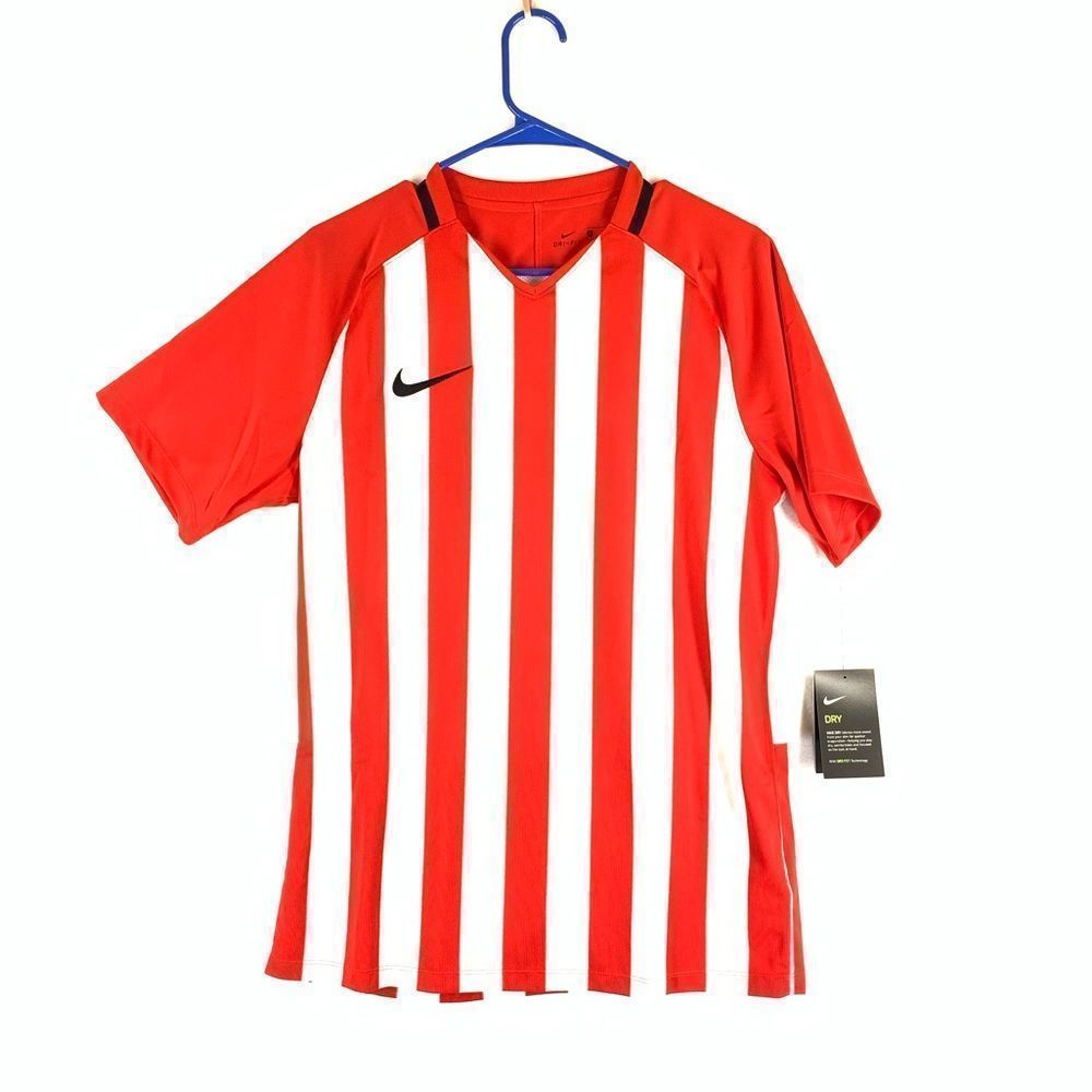 Nike DRI-FIT Mens Activewear Sport Shirt Stripe Red White Medium 894081-658
